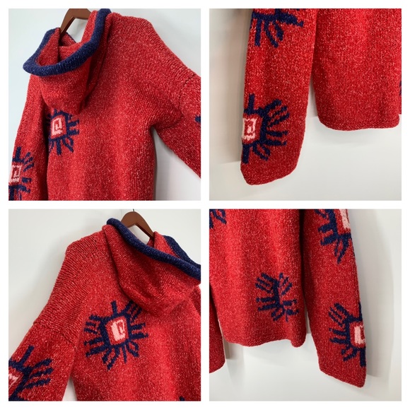 La Llama 100% Wool Full Zip Hand Knit Drop Shoulder Shacket Hoodie From Ecuador - Picture 11 of 16